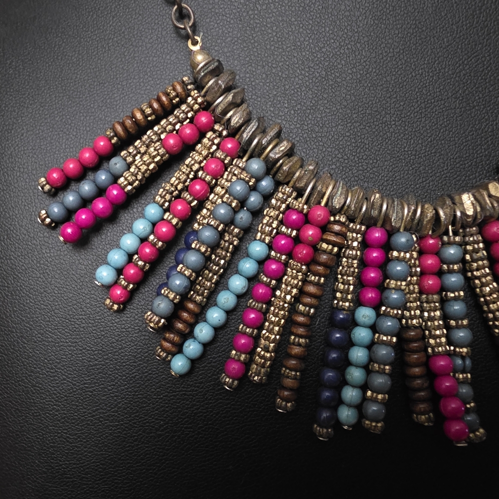 Multicolor Beaded Necklace. Frjnge Antique Chain. - Picture 5 of 9